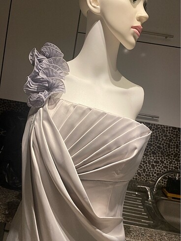 gri saten abiye elbise - Görsel 7