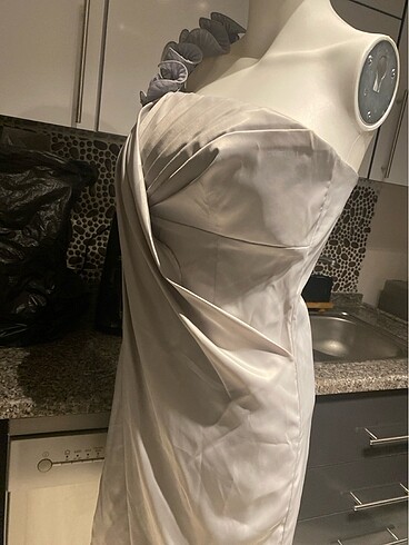 gri saten abiye elbise - Görsel 9