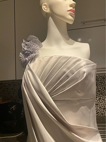 gri saten abiye elbise - Görsel 11