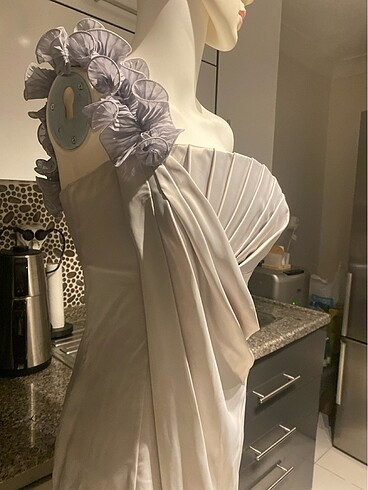 gri saten abiye elbise - Görsel 10