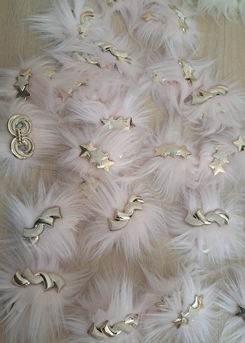 Pembe Tüylü Yıldızlı patik süs - Görsel 5