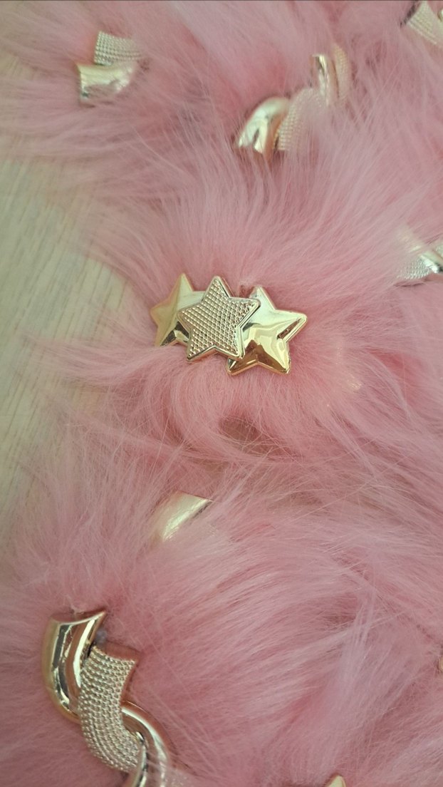 Pembe Tüylü Yıldızlı patik süs - Görsel 3