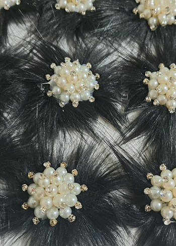 Koyu Beyaz İncili Kürklü Kadın patik Aksesuarı - Görsel 3