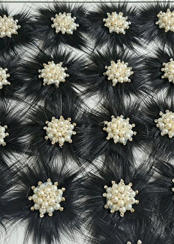 Koyu Beyaz İncili Kürklü Kadın patik Aksesuarı - Görsel 4