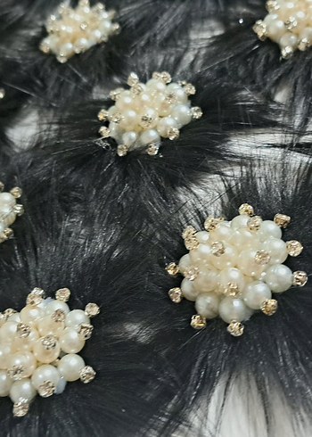 Koyu Beyaz İncili Kürklü Kadın patik Aksesuarı - Görsel 5