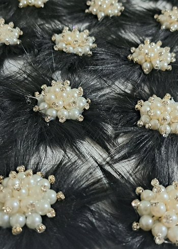 Koyu Beyaz İncili Kürklü Kadın patik Aksesuarı - Görsel 6