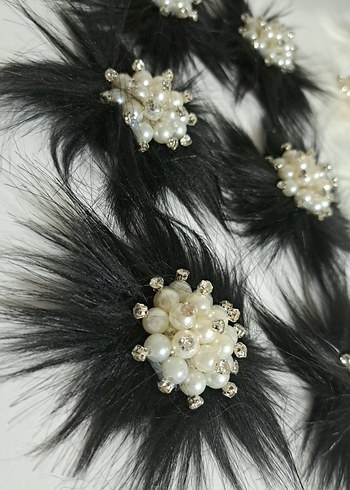 Koyu Beyaz İncili Kürklü Kadın patik Aksesuarı - Görsel 10