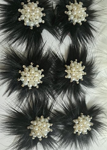 Koyu Beyaz İncili Kürklü Kadın patik Aksesuarı - Görsel 9