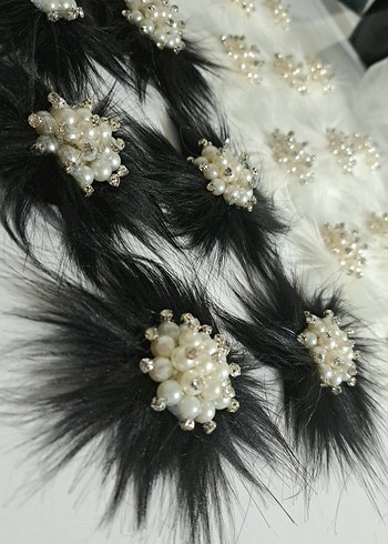 Koyu Beyaz İncili Kürklü Kadın patik Aksesuarı - Görsel 11