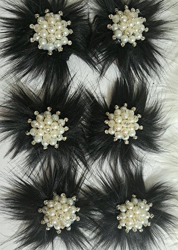 Koyu Beyaz İncili Kürklü Kadın patik Aksesuarı - Görsel 8