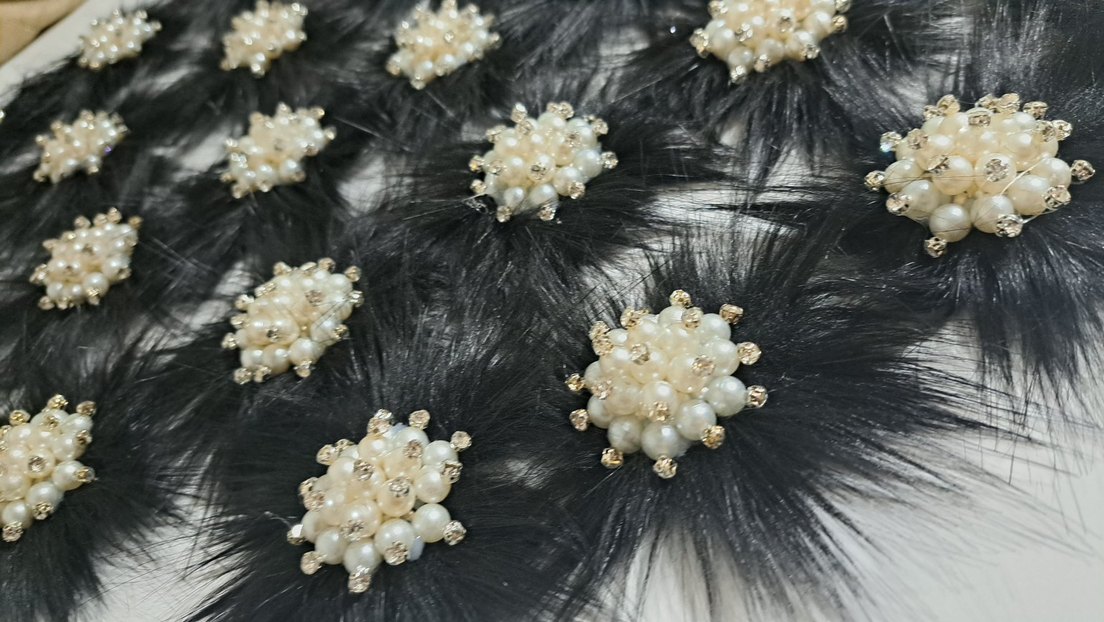 Koyu Beyaz İncili Kürklü Kadın patik Aksesuarı - Görsel 5