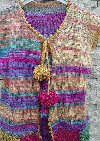 Renkli Bohem Örgü Kolsuz Yelek - Görsel 2