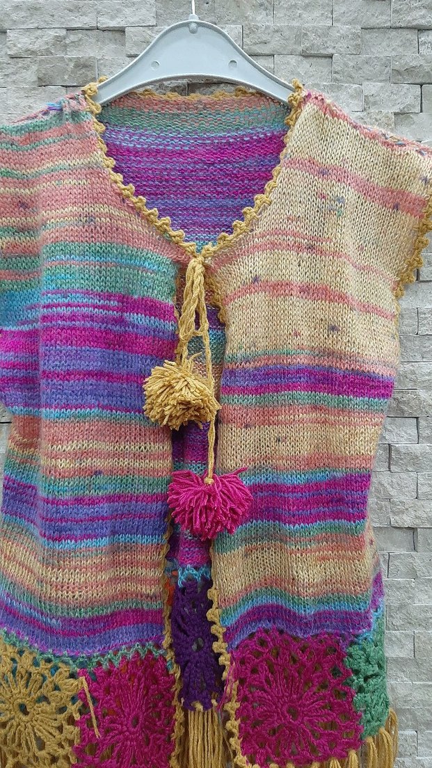 Renkli Bohem Örgü Kolsuz Yelek - Görsel 2