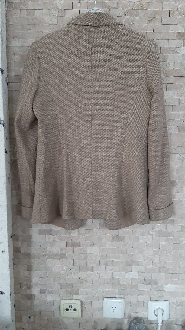 Bej Kadın Keten Blazer Ceket - Görsel 3