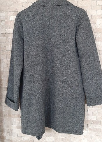 Düğmeli Gri Kadın Uzun Ceket - Görsel 3