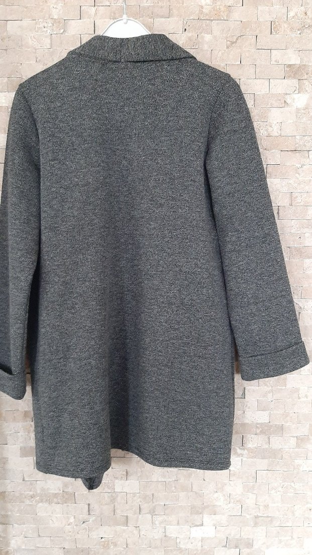 Düğmeli Gri Kadın Uzun Ceket - Görsel 4