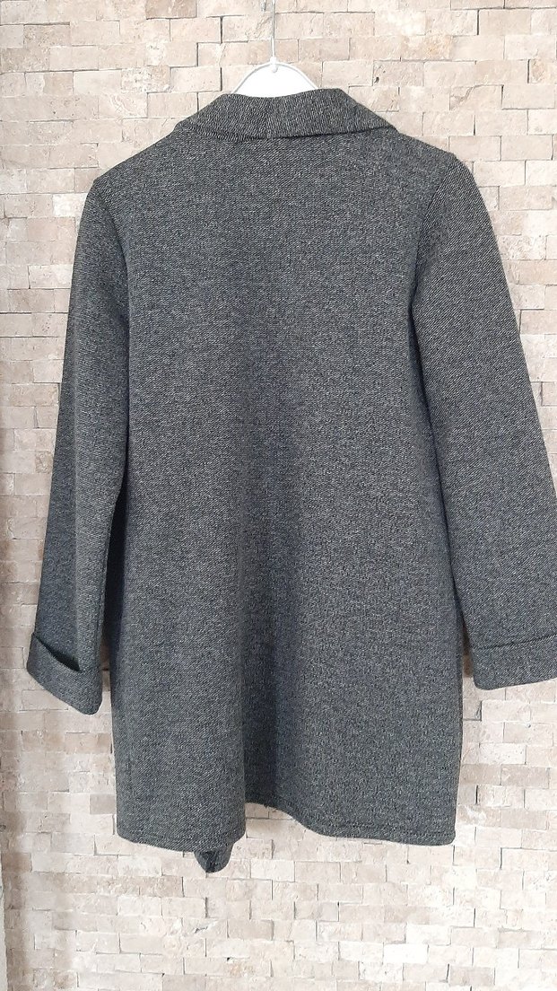 Düğmeli Gri Kadın Uzun Ceket - Görsel 3