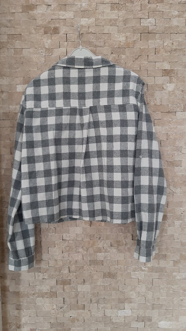 Gri Kareli Uzun Kollu Keten Gömlek - Görsel 3