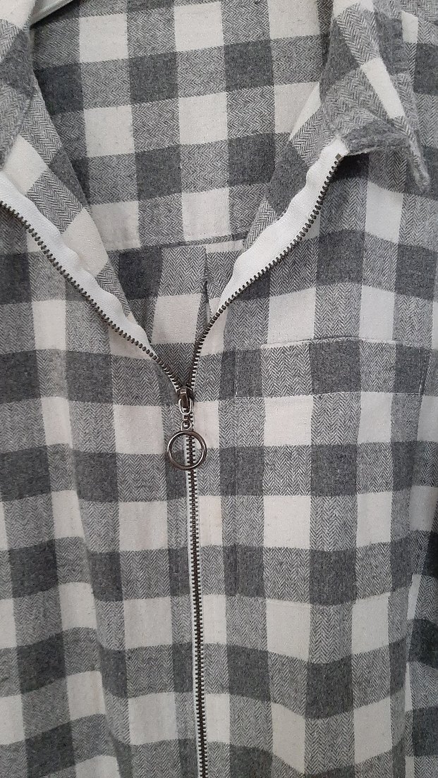 Gri Kareli Uzun Kollu Keten Gömlek - Görsel 2