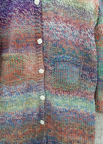 Renkli Örgü büyük beden uzun hırka - Görsel 2