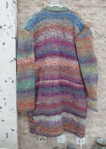 Renkli Örgü büyük beden uzun hırka - Görsel 3