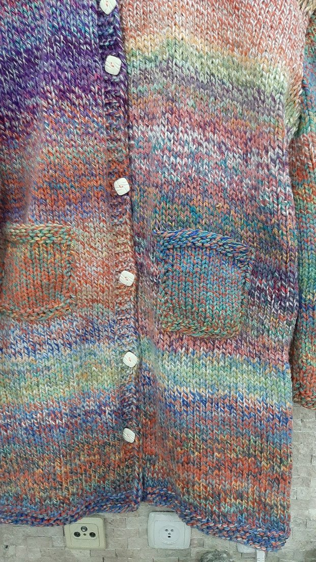 Renkli Örgü büyük beden uzun hırka - Görsel 2