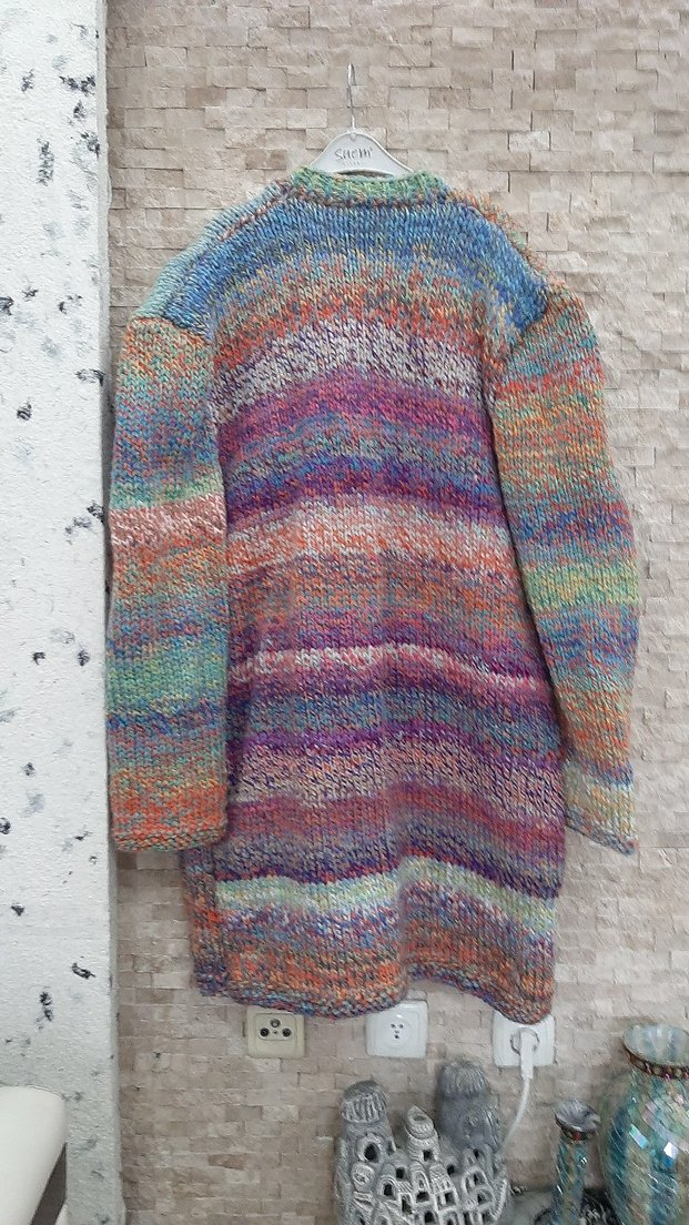 Renkli Örgü büyük beden uzun hırka - Görsel 3