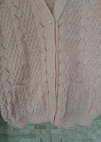 Pembe V Yaka Örgü Kadın Yelek - Görsel 2