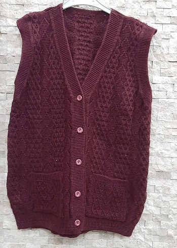 Pembe V Yaka Örgü Kadın Yelek - Görsel 5