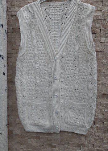 Pembe V Yaka Örgü Kadın Yelek - Görsel 4