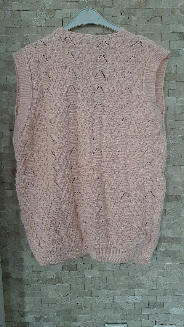 Pembe V Yaka Örgü Kadın Yelek - Görsel 3