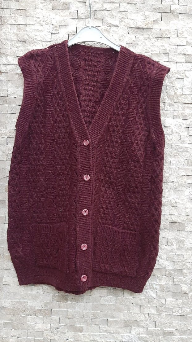 Pembe V Yaka Örgü Kadın Yelek - Görsel 5