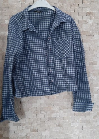 Mavi Ekose Denim Kadın Gömlek - Görsel 2