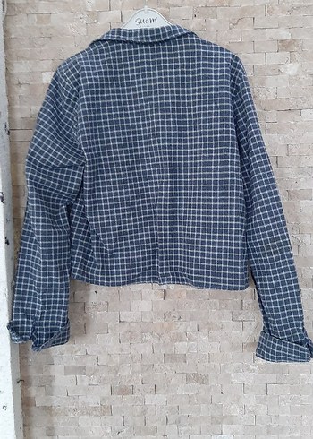 Mavi Ekose Denim Kadın Gömlek - Görsel 4