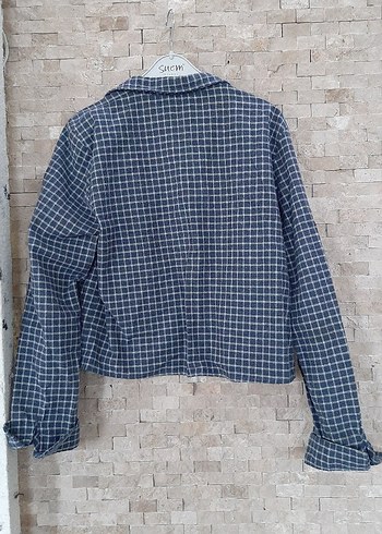 Mavi Ekose Denim Kadın Gömlek - Görsel 3