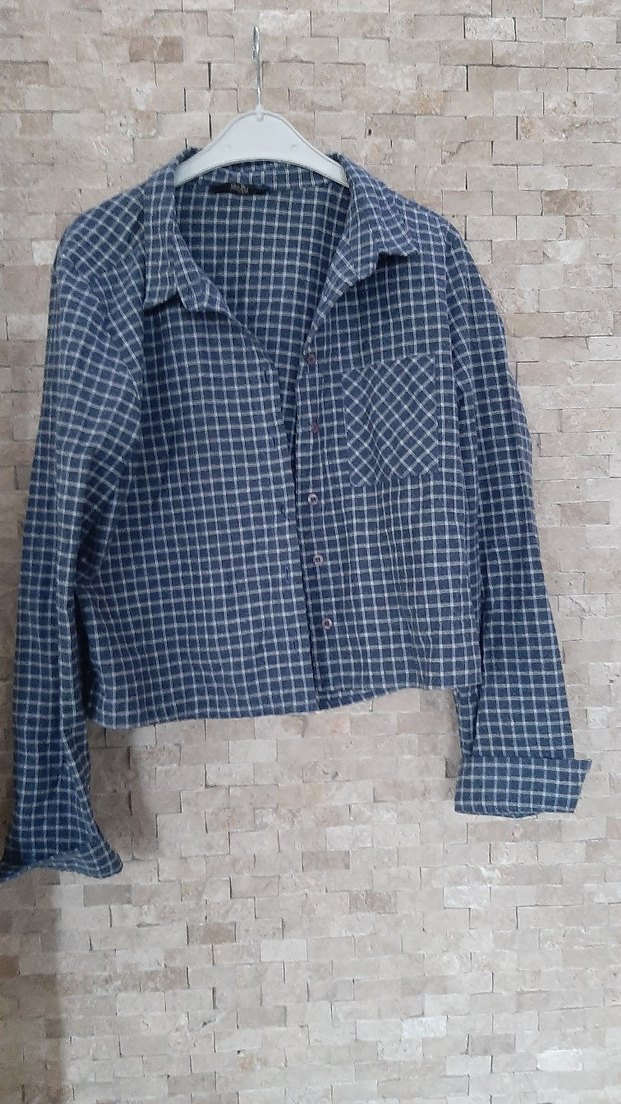 Mavi Ekose Denim Kadın Gömlek - Görsel 2