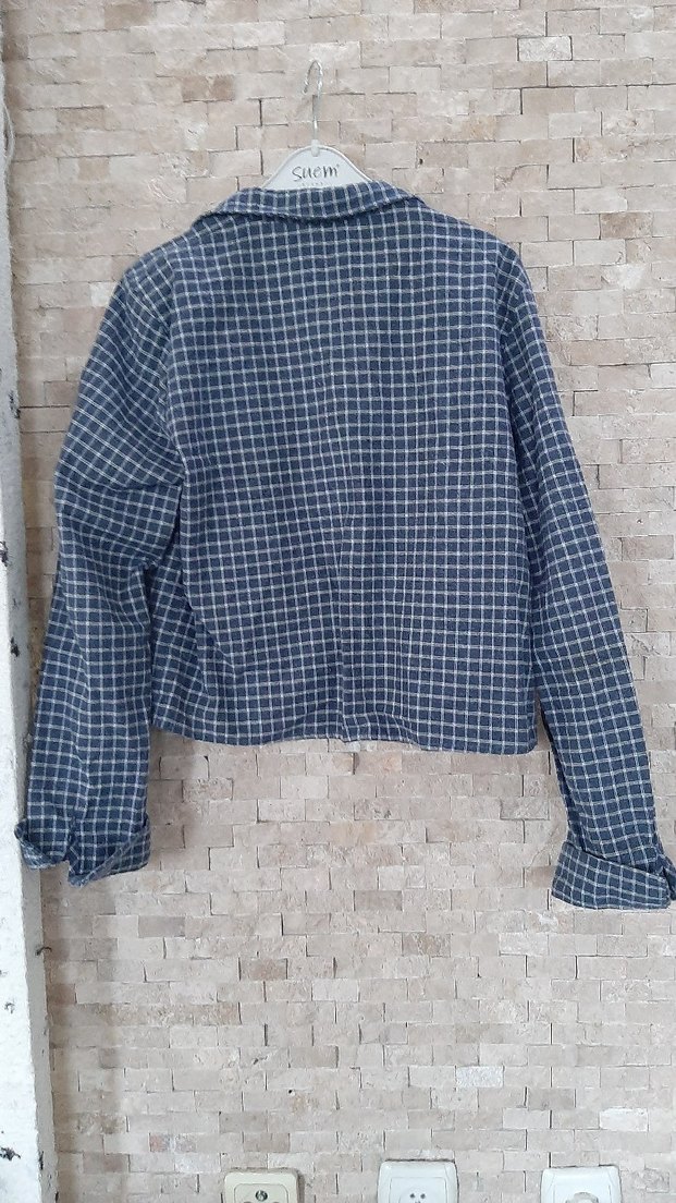 Mavi Ekose Denim Kadın Gömlek - Görsel 4