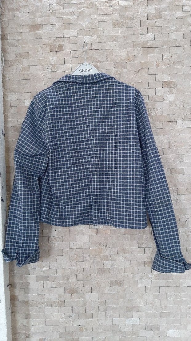 Mavi Ekose Denim Kadın Gömlek - Görsel 3