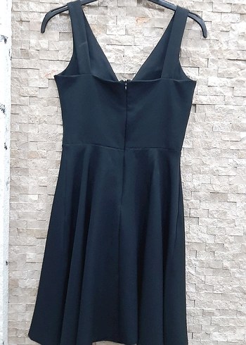 Siyah V Yakalı Mini Klasik Elbise - Görsel 2