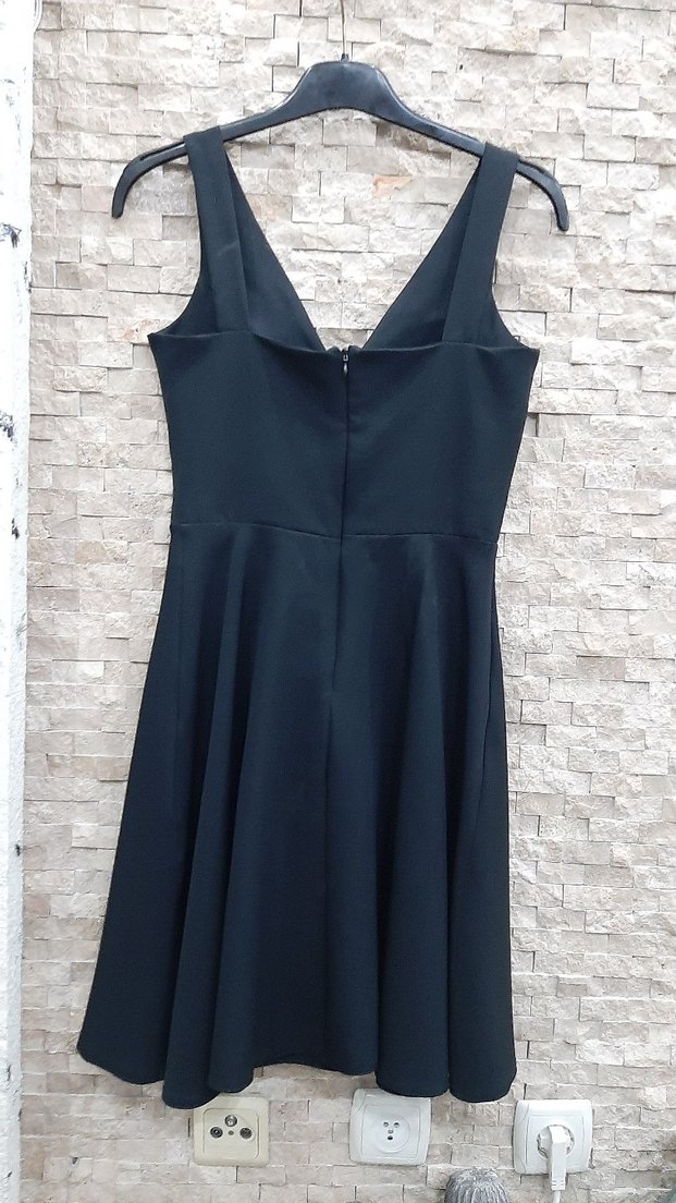 Siyah V Yakalı Mini Klasik Elbise - Görsel 2