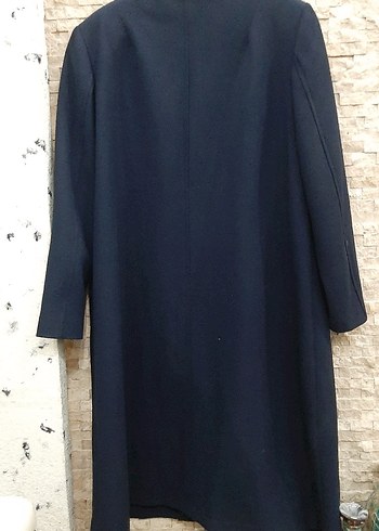 Nakışlı Düğmeli Mavi Kadın Uzun Kaban - Görsel 4