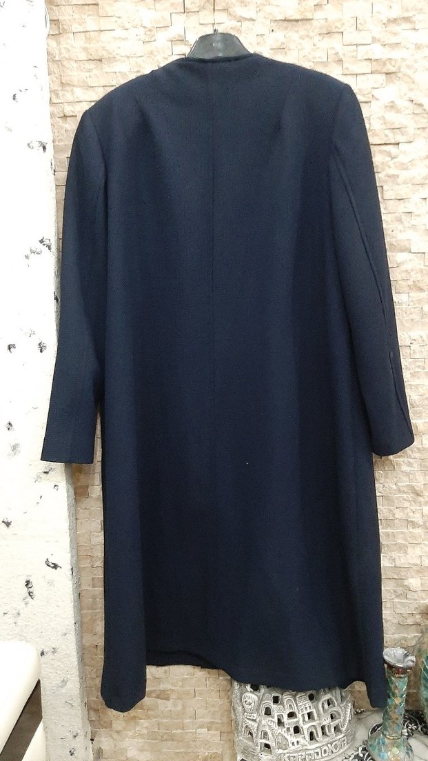 Nakışlı Düğmeli Mavi Kadın Uzun Kaban - Görsel 4