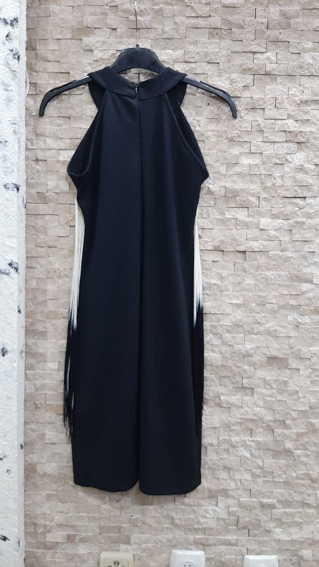 Püsküllü Siyah kısa abiye elbise - Görsel 5