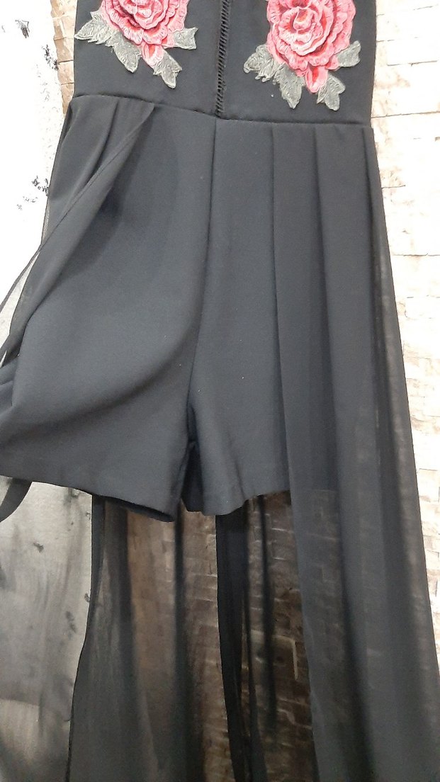 Nakışlı Siyah Uzun Askısız Elbise - Görsel 4