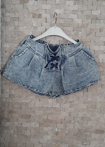 Bağcıklı Gri Batik Desenli Kadın Kot Şort