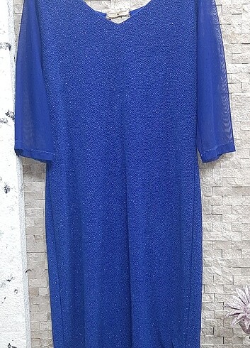 48 Beden mavi Renk Simli abiye elbise