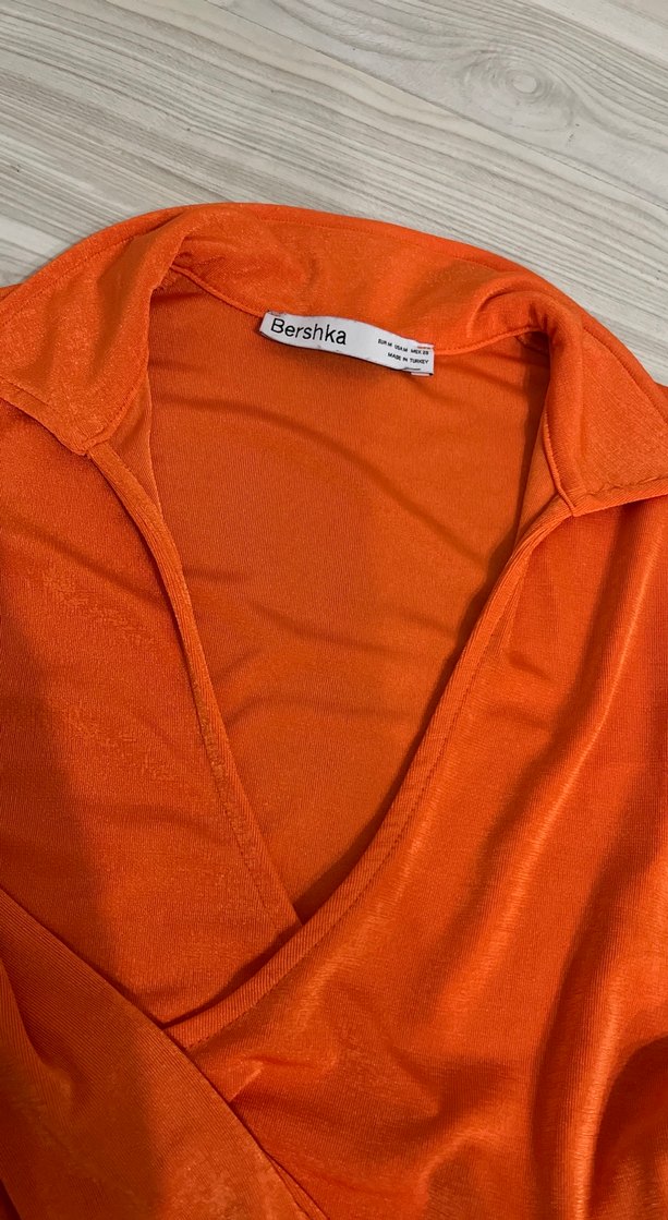 Parlak Turuncu V Yakalı Uzun Kollu Bluz - Görsel 3