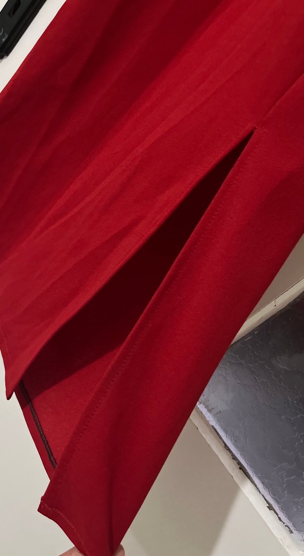 Uzun Kollu Kırmızı Drapeli Abiye Elbise - Görsel 3