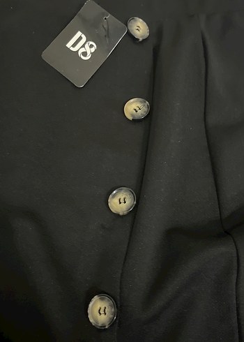 Düğmeli Siyah Uzun Saten Etek - Görsel 2