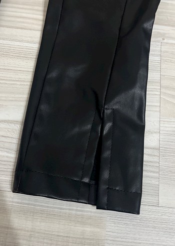 Kadın Siyah Deri Pilili Midi Pantolon - Görsel 2